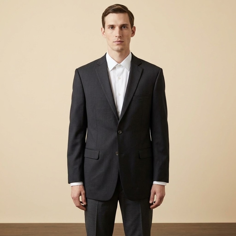 Calvin Klein Blazer Men 42L Gray‎ Wool Blend Two Button Suit Jacket